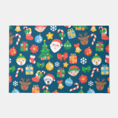 陽気なクリスマスパターンを青に ドアマット (正面)
