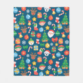 陽気なクリスマスパターンを青に フリースブランケット (正面)