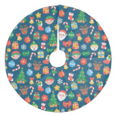 陽気なクリスマスパターンを青に フリース ツリースカート (正面)