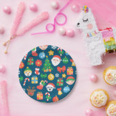 陽気なクリスマスパターンを青に ペーパープレート (パーティー)