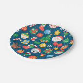 陽気なクリスマスパターンを青に ペーパープレート (アングル)