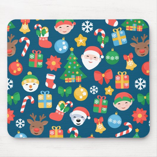 陽気なクリスマスパターンを青に マウスパッド (正面)