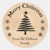 陽気なクリスマスブラックとクラフトの背景 ラウンドシール (正面)