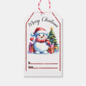 陽気なクリスマスラベルと雪だるまと贈り物 ギフトタグ (正面)