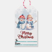 陽気なクリスマスラベルと雪だるま ギフトタグ (正面)