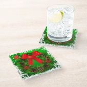 陽気なクリスマスリース ガラスコースター (アングル)