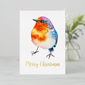 陽気なクリスマスロビンの水の色カスタマイズ可能 箔シーズンカード (立ち正面)