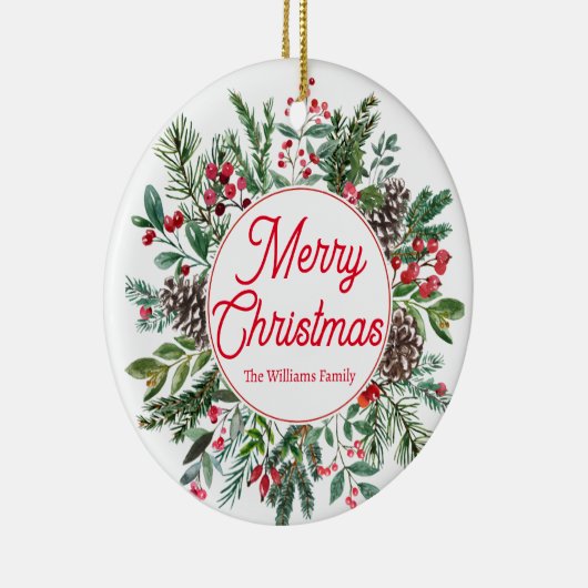 陽気なクリスマス休暇の緑の赤いスクリプト セラミックオーナメント (右)