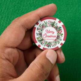 陽気なクリスマス冬の緑の赤いスクリプトクラシック ポーカーチップ