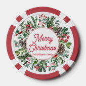 陽気なクリスマス冬の緑の赤いスクリプトクラシック ポーカーチップ (裏面)