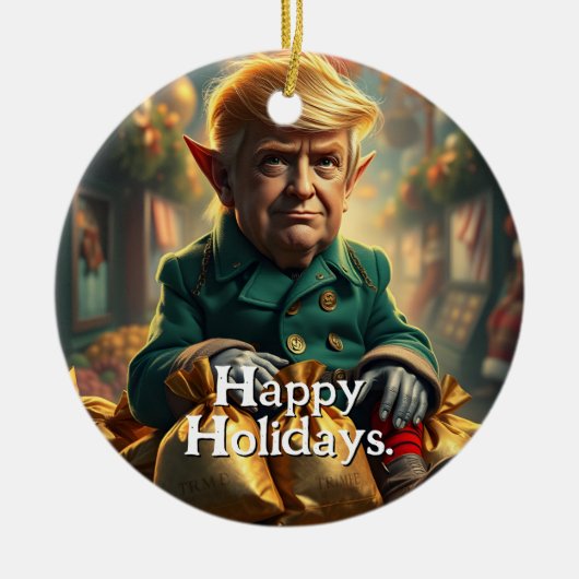 陽気なクリスマス小妖精や小人としてトランプ セラミックオーナメント (正面)