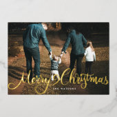 陽気なクリスマス金ゴールドの大きな手の写真 箔シーズンカード (正面)