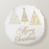 陽気なクリスマス金ゴールド木 ラウンドクッション (正面)