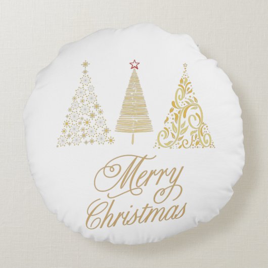 陽気なクリスマス金ゴールド木 ラウンドクッション (裏面)