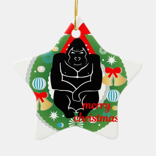 陽気なクリスマス・ゴリラ セラミックオーナメント (正面)