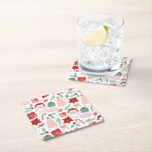 陽気なクリスマス スクエアペーパーコースター (インサイチュ)