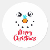 陽気なクリスマス・スノーマンの顔 ラウンドシール (正面)