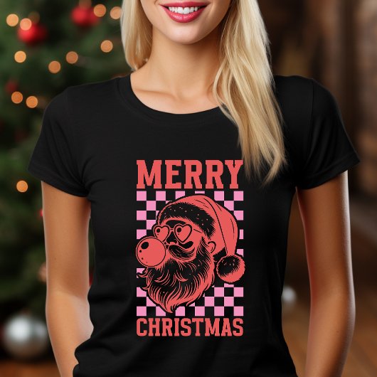 陽気なクリスマス・レトロ吹・サンタ・バブル Tシャツ