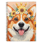 陽気なコルギの犬の冠デイジーとヒマワリ ノートブック (正面)