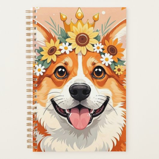 陽気なコルギの犬の冠デイジーとヒマワリ プランナー手帳 (正面)