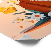 陽気なコルギの犬の冠デイジーとヒマワリ ポスター (角)