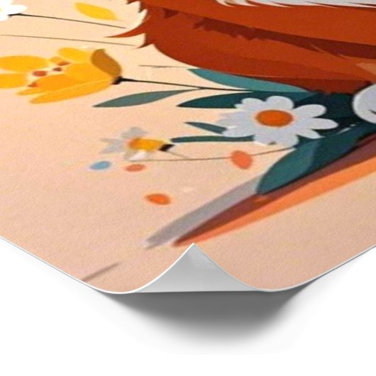 陽気なコルギの犬の冠デイジーとヒマワリ ポスター (角)