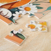 陽気なコーギー犬のデイジーとひまわりの王冠 ジグソーパズル (側面)