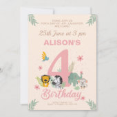 陽気なサファリパステルフォー誕生日 招待状 (正面)