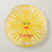 陽気なサンシャインサンイエローチャイルドイラストレーション ラウンドクッション (正面)