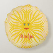 陽気なサンシャインサンイエローチャイルドイラストレーション ラウンドクッション (裏面)