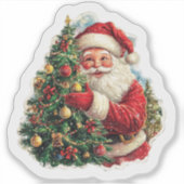 陽気なサンタがクリスマスツリーを飾る シール (正面)