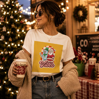 陽気なサンタと雪だるまのビジュアルTシャツ Tシャツ