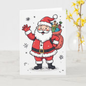 陽気なサンタのクリスマスカード - 内部は白紙のホリデー カード (黄色い花)