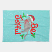 陽気なサンタキャットホリーベージジョイネスデザイン キッチンタオル (横)