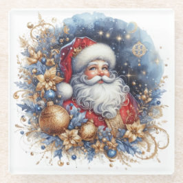 陽気なサンタクロースとクリスマス ガラスコースター