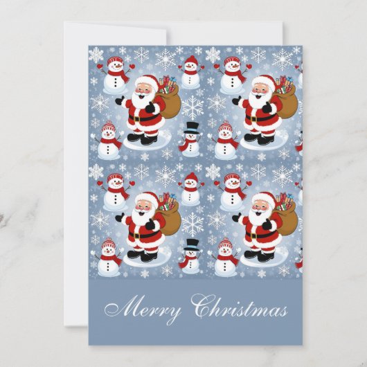 陽気なサンタクロースと雪だるまのクリスマス シーズンカード (正面)