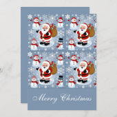 陽気なサンタクロースと雪だるまのクリスマス シーズンカード (正面/裏面)