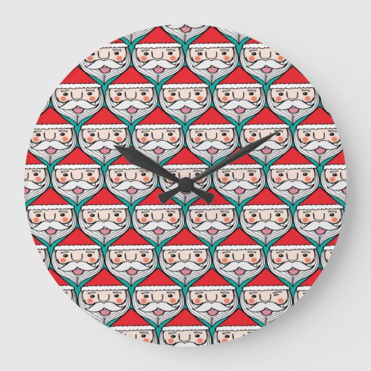 陽気なサンタクロースのクリスマスパターン ラージ壁時計 (正面)