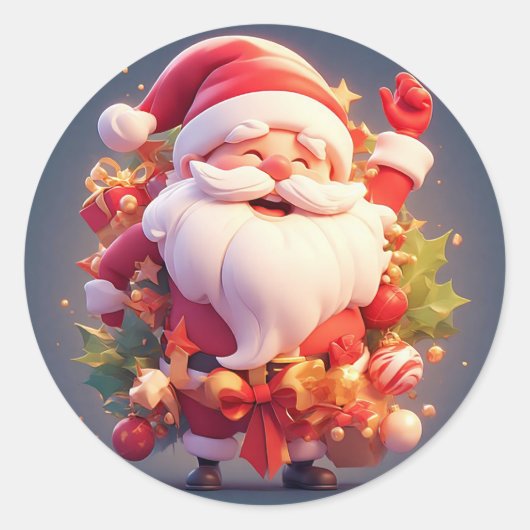 陽気なサンタクロースのクリスマス ラウンドシール (正面)