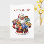 陽気なサンタクロース クラシック クリスマス カード (黄色い花)