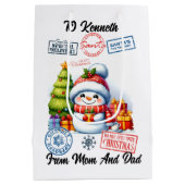 陽気なサンタサックウィズフェスティバルホリデー雪だるま ミディアムペーパーバッグ (裏面)