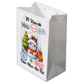 陽気なサンタサックウィズフェスティバルホリデー雪だるま ミディアムペーパーバッグ (裏面アングル)