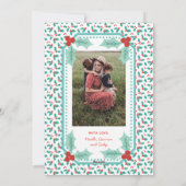 陽気なサンタハッピーホリデイズ | ピンクと赤のホリー シーズンカード (裏面)