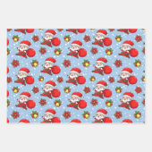 陽気なサンタホリーベルメリークリスマスパターン ラッピングペーパーシート (正面3)