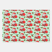 陽気なサンタホリーベルメリークリスマスパターン ラッピングペーパーシート (正面)