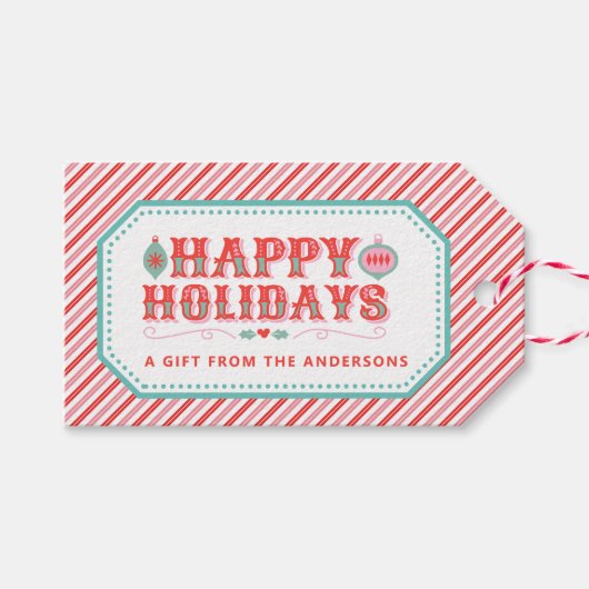 陽気なサンタ顔 | ハッピーホリデー ギフトタグ (正面(横))