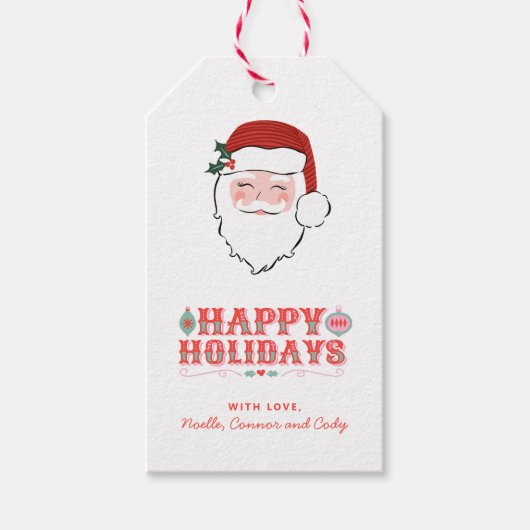 陽気なサンタ顔 | ハッピーホリデー ギフトタグ (正面)