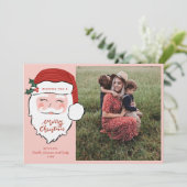 陽気なサンタ顔 |ピンクのクリスマス |写真 シーズンカード (スタンド正面)