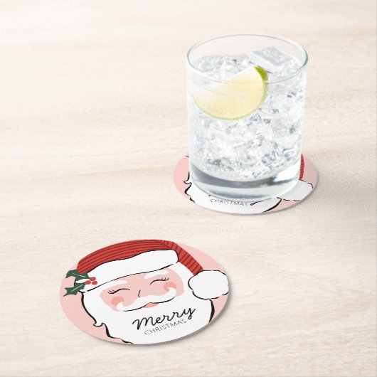 陽気なサンタ顔 |メリークリスマス ラウンドペーパーコースター (インサイチュ)