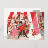 陽気なサーカス赤ピンクの黒のプリフォーミングアートガール ポストカード (正面/裏面)